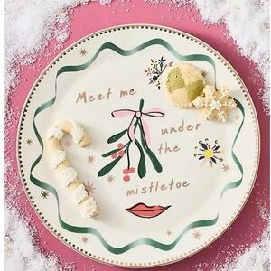 NEW Anthropologie Caroline Mistletoe Stoneware Platter, Mistletoe, 13”